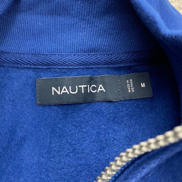 Nautica Sweater Men Medium M Blue 1/4 Zip Embroidered Logo Sail Casual Sailing - Picture 4 of 8